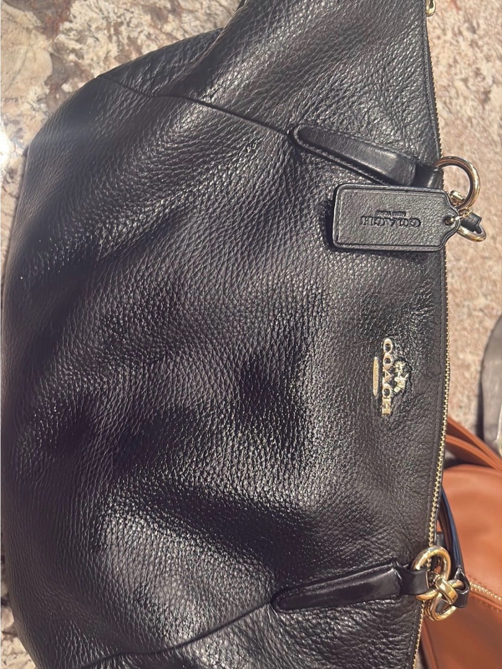 Coach Black Pebbled Leather Shoulder Hobo with Gold Hardware